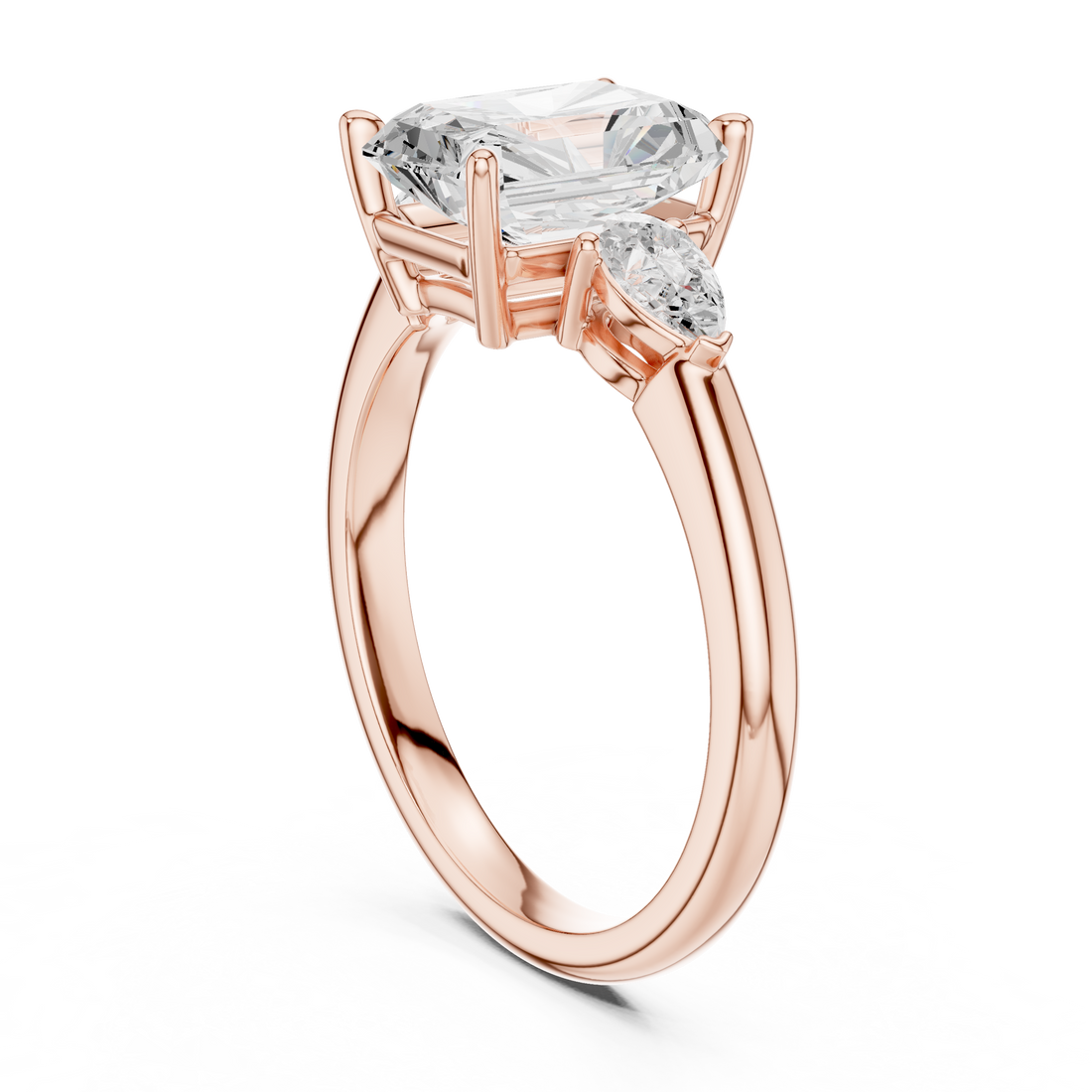 DDLR-035-RA - Three Stone Radiant Ring - White Gold