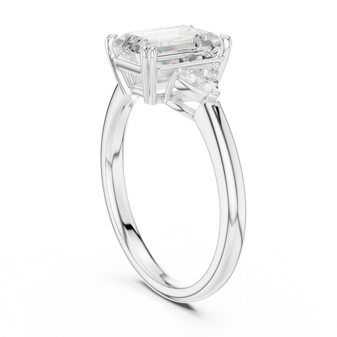 DDLR-033-EM - Three Stone Emerald Ring - White Gold
