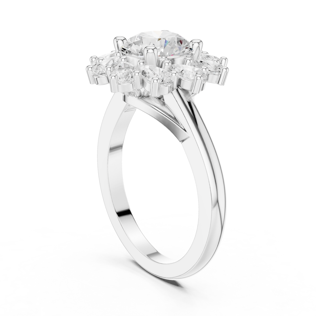 DDLR-405 - Halo Round Ring - White Gold
