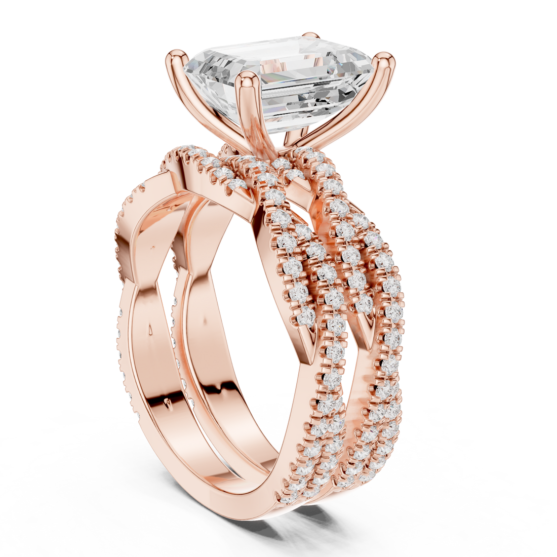 DDLR-300 - Split Shank Emerald Ring - White Gold
