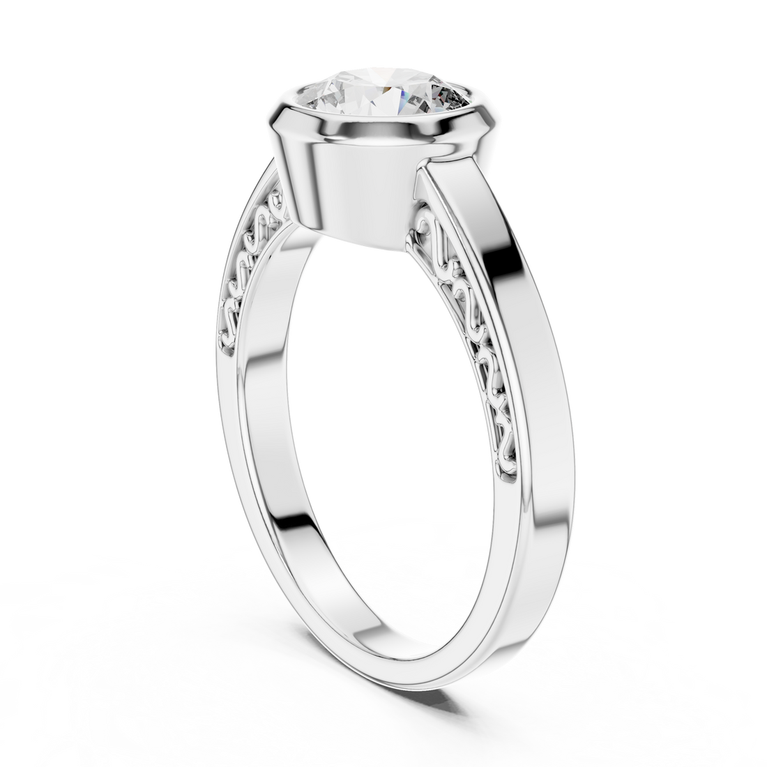 LR-0111 - Solitaire Round Ring - White Gold