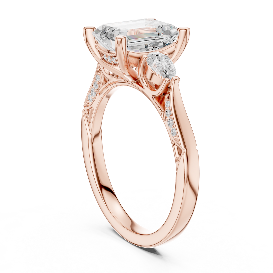 DDLR-284-EM - Three Stone Emerald Ring - White Gold