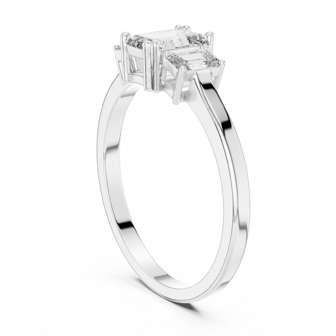 ALR-53 - Three Stone Emerald Ring - White Gold