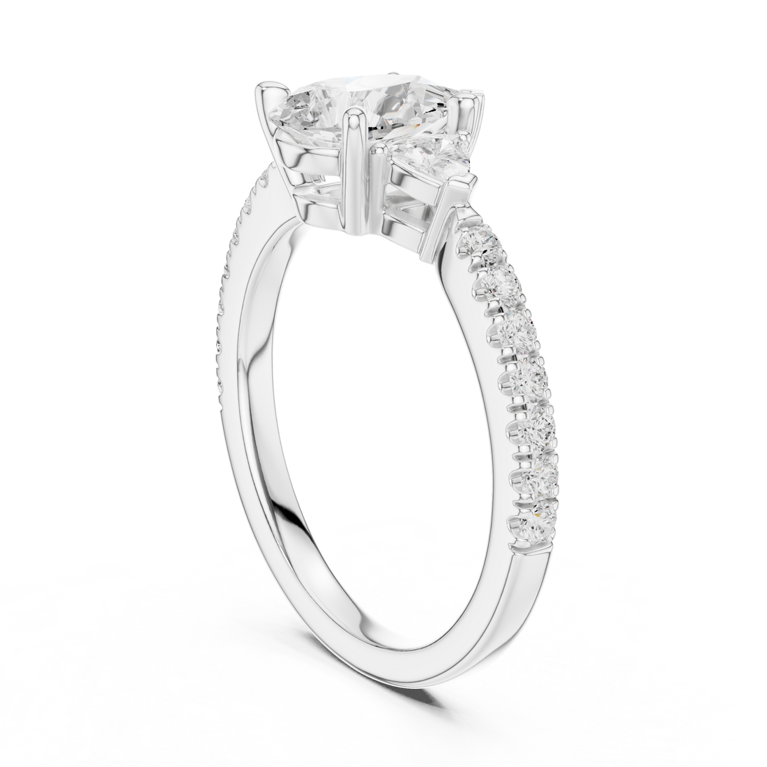 DDLR-037-PE - Three Stone Pear Ring - White Gold