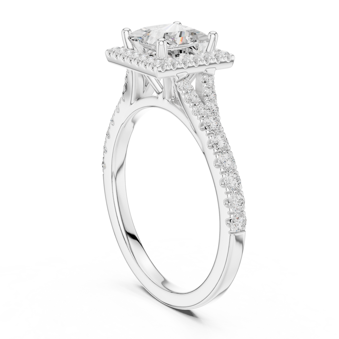 DDLR-043-PR - Halo Princess Ring - White Gold
