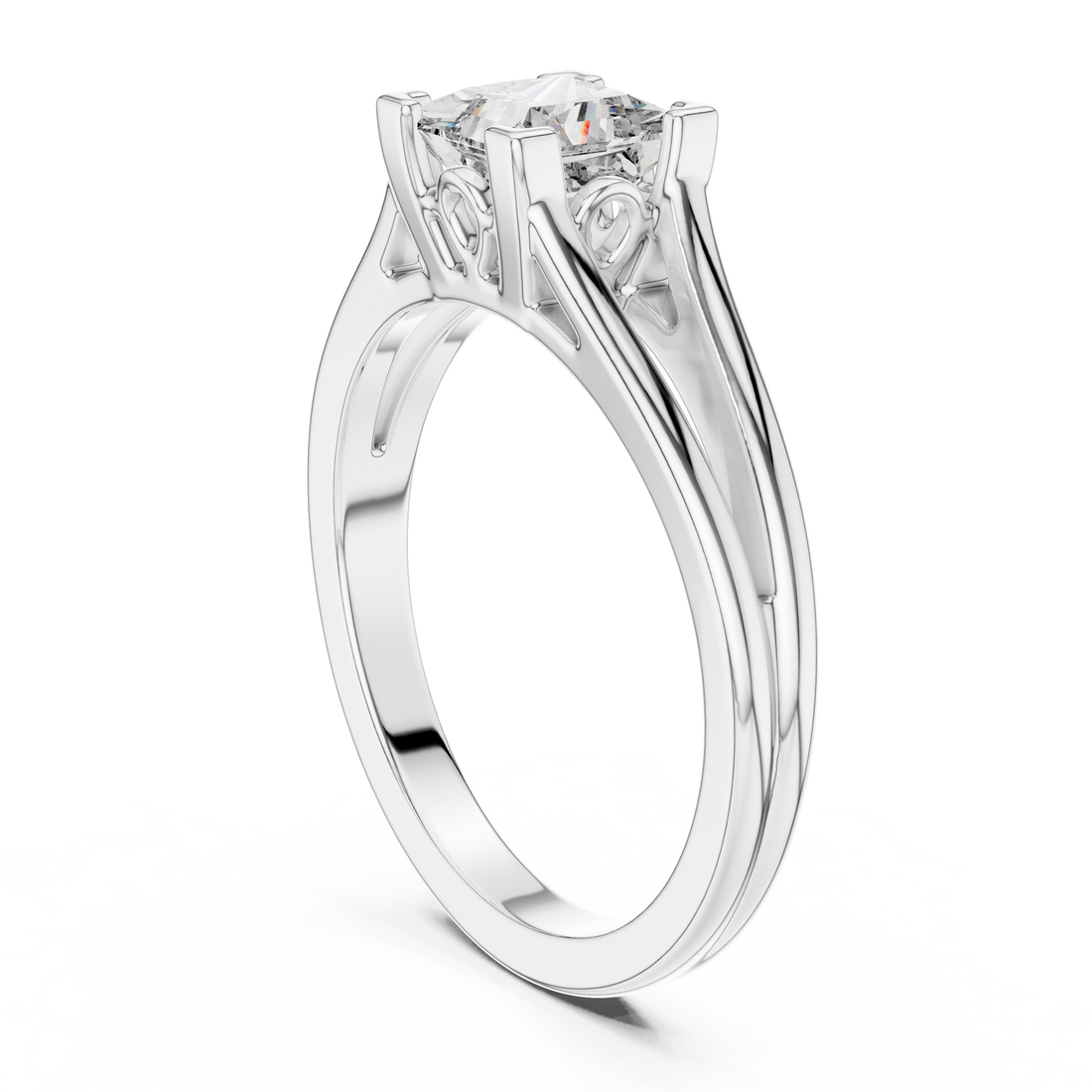 DDLR-036 - Split Shank Princess Ring - White Gold