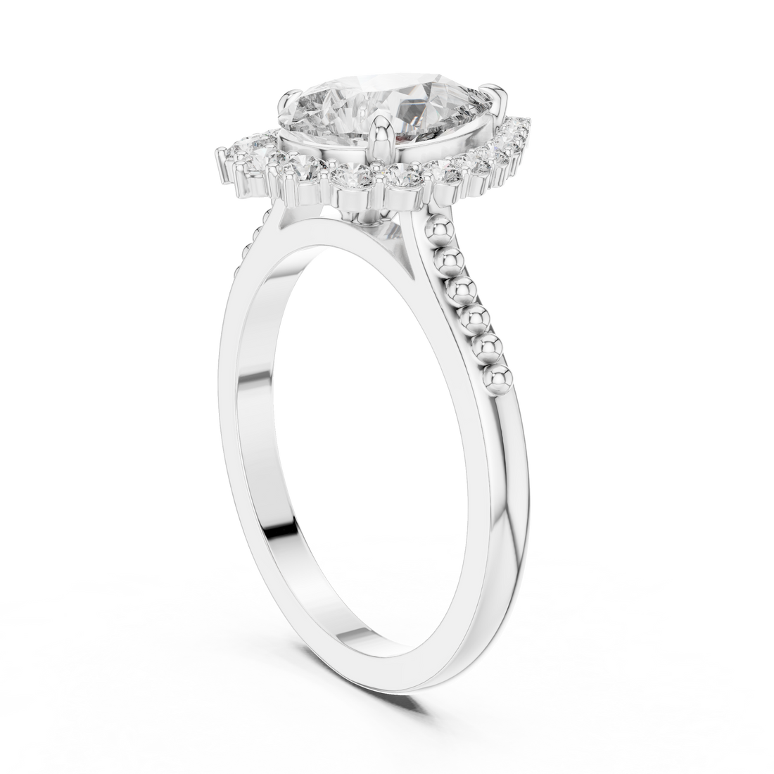 9#10028L_29 - Halo Pear Ring - White Gold