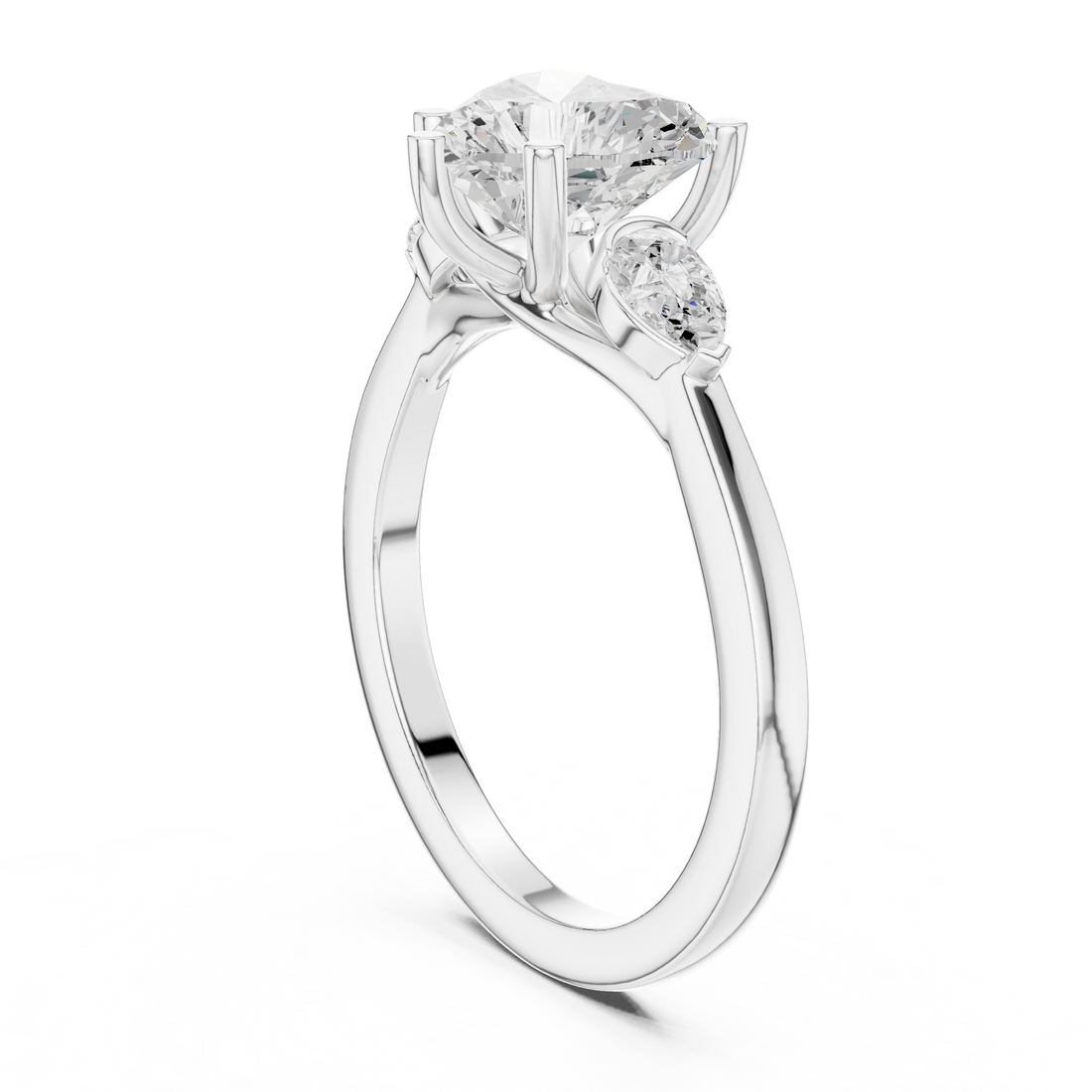 DDLR-270 - Three Stone Heart Ring - White Gold