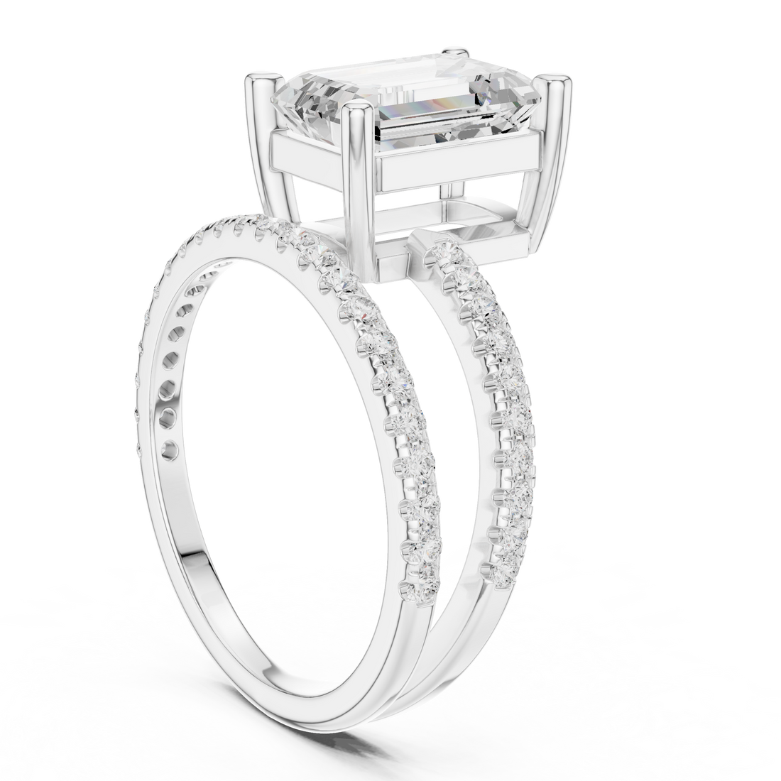 39 EM - Split Shank Emerald Ring - White Gold