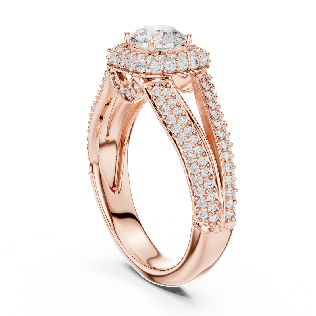 LR-0233 - Halo Round Ring - White Gold