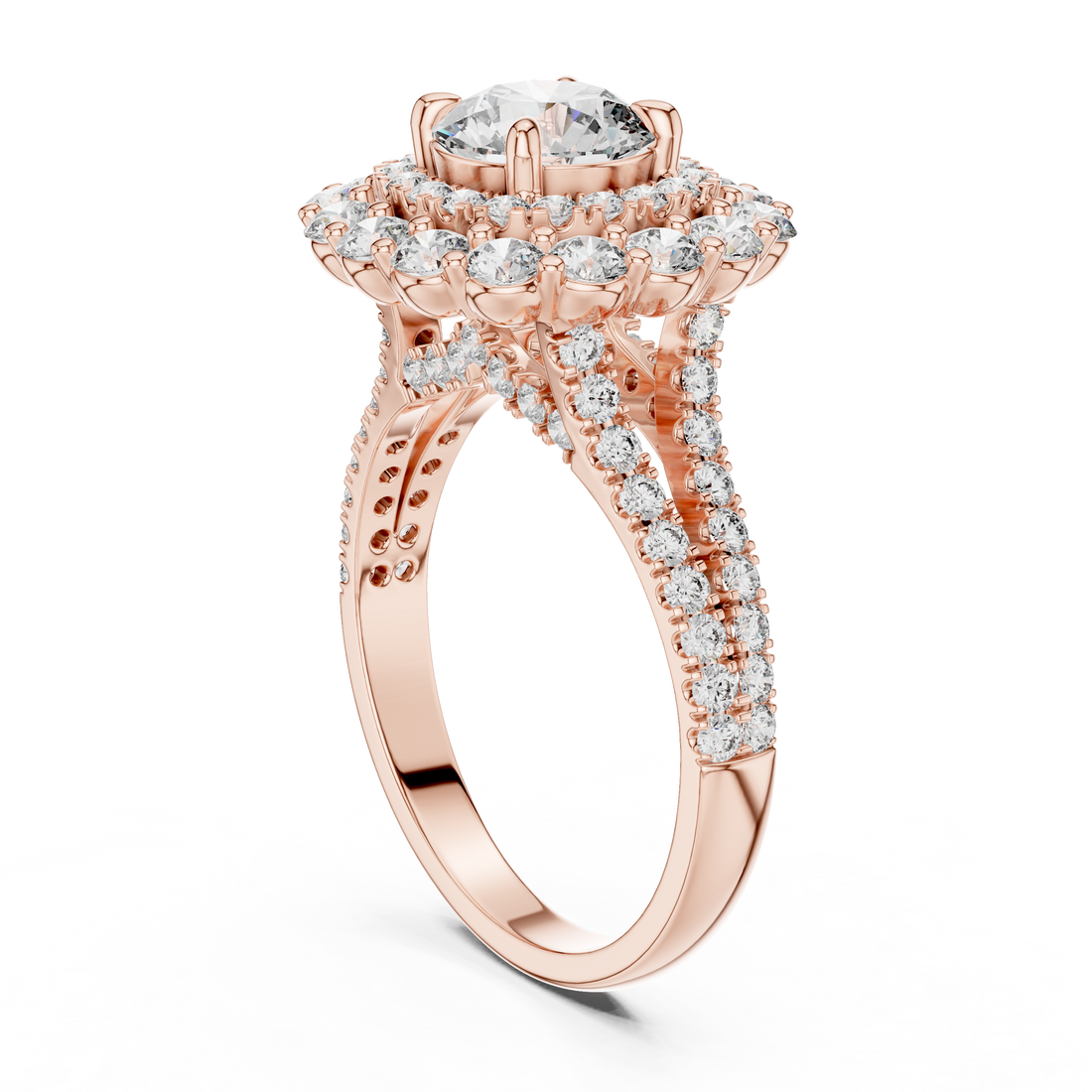 DDLR-011 - Halo Round Ring - White Gold