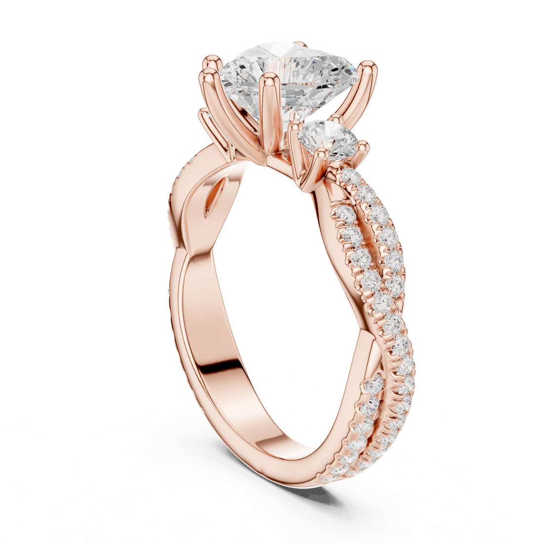 DDLR-281-HR - Three Stone Heart Ring - White Gold