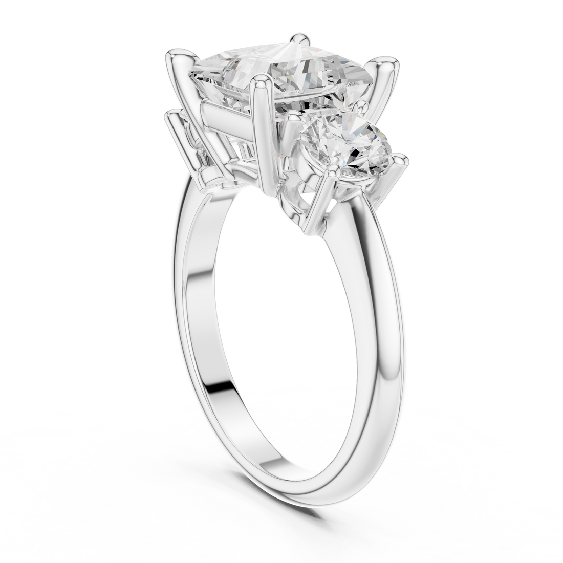 DDLR-042-PR - Three Stone Princess Ring - White Gold