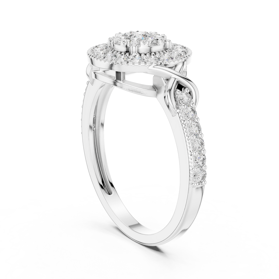 19#120026 - Halo Round Ring - White Gold