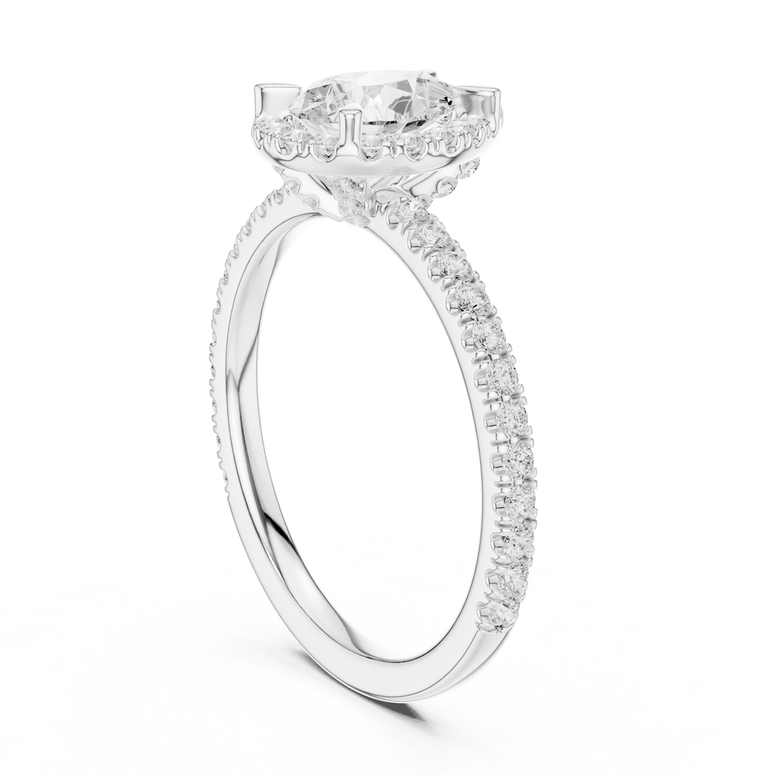 DDLR-445 - Halo Pear Ring - White Gold