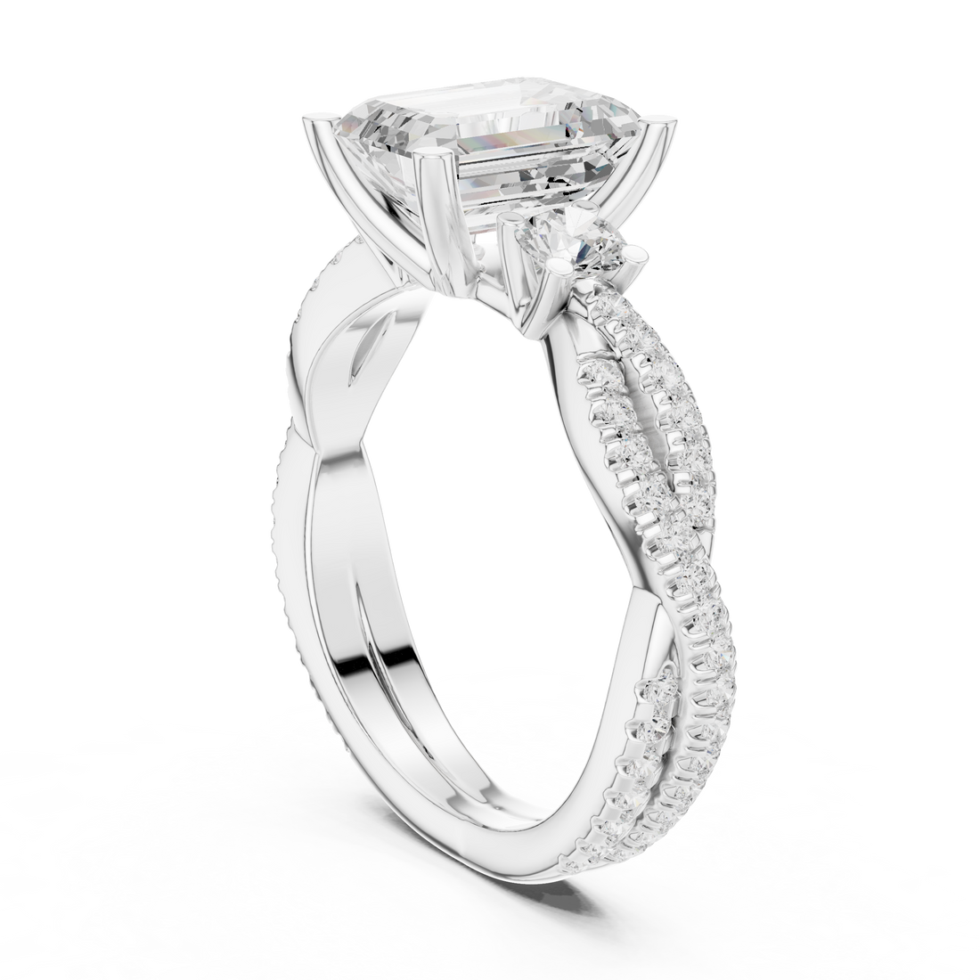 DDLR-281 - Three Stone Emerald Ring - White Gold