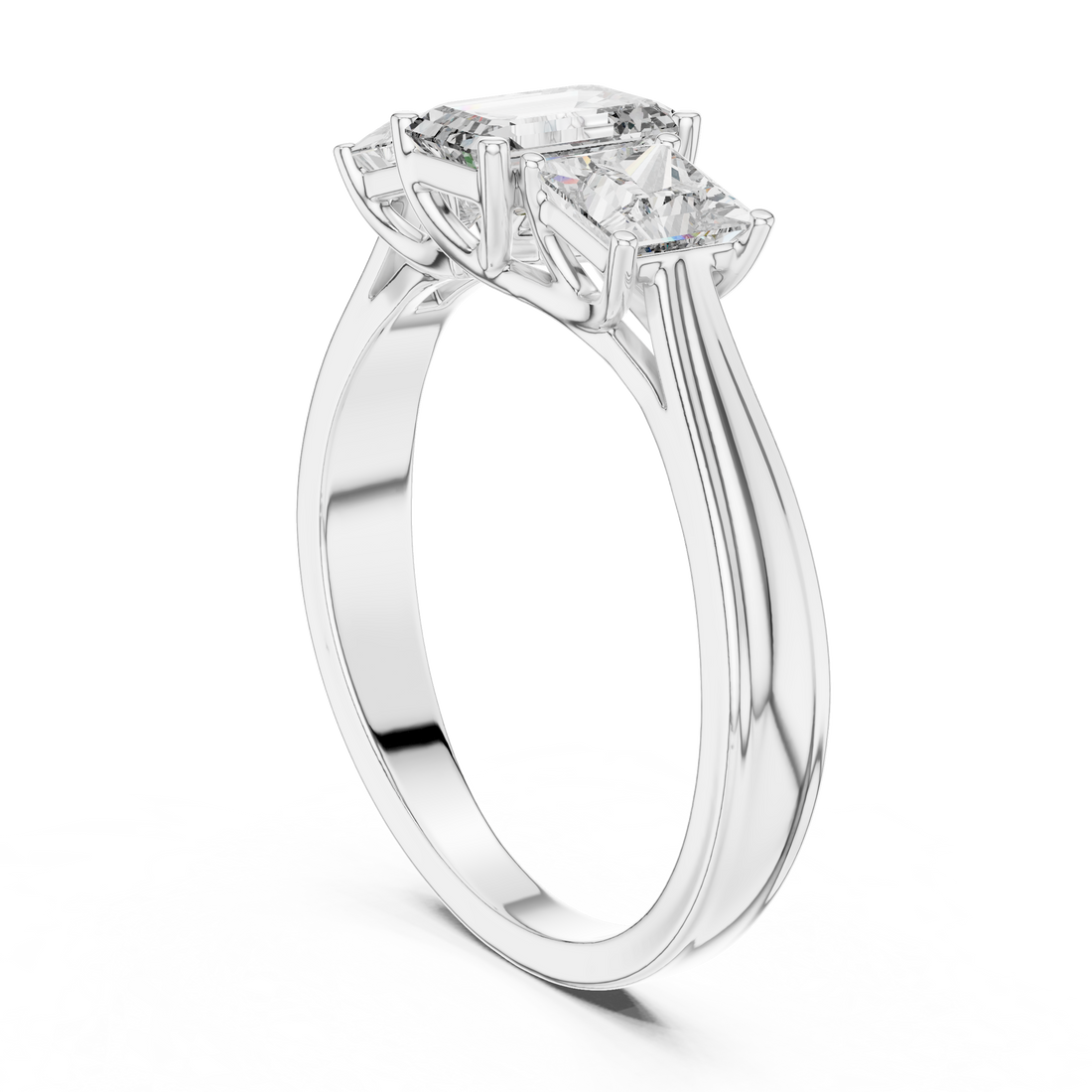 LR-0034 - Three Stone Emerald Ring - White Gold