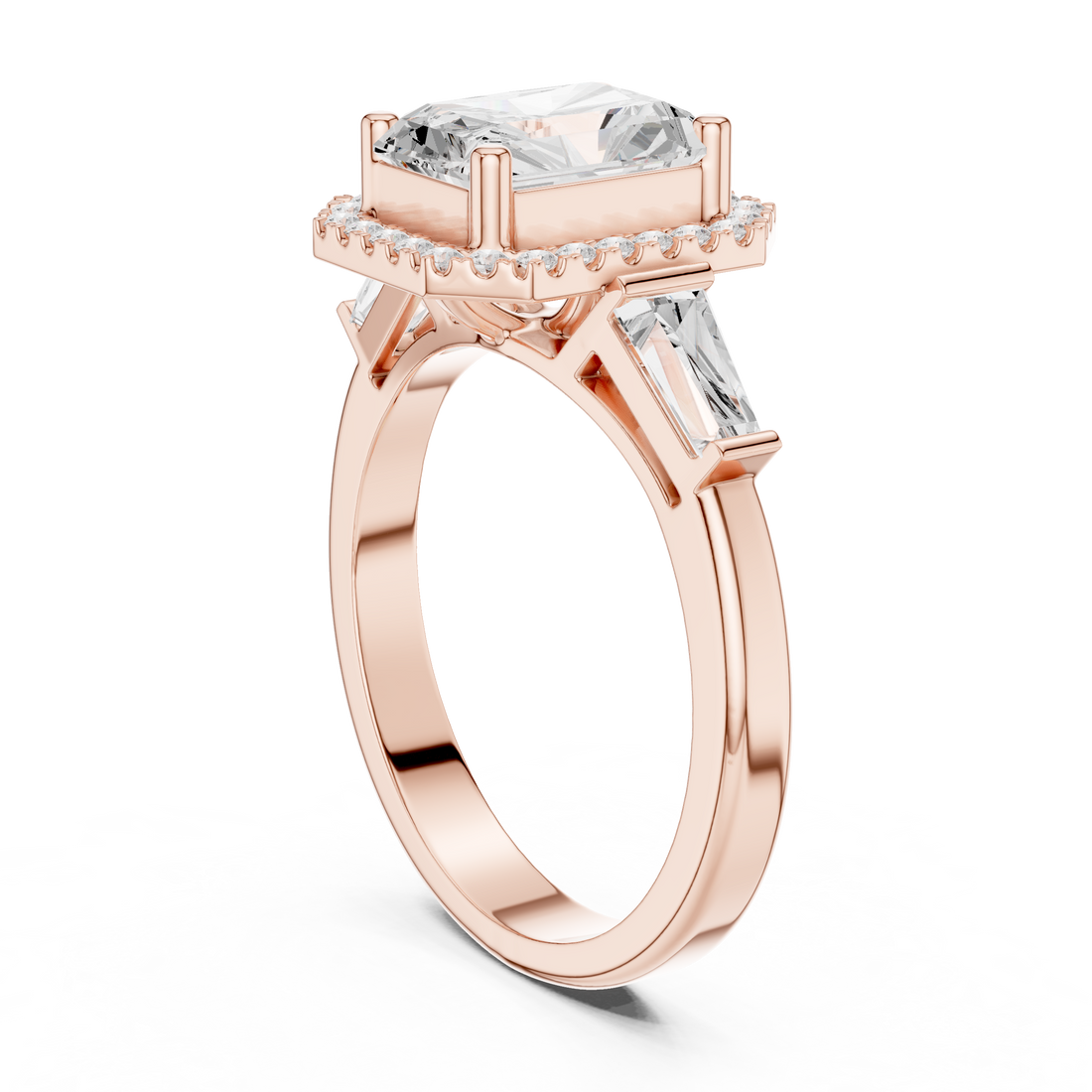DDLR-342 RA - Halo Three Stone Radiant Ring - White Gold
