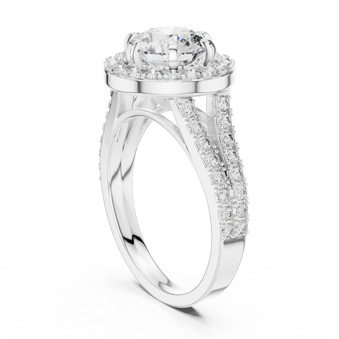 LR-0176 - Halo Round Ring - White Gold