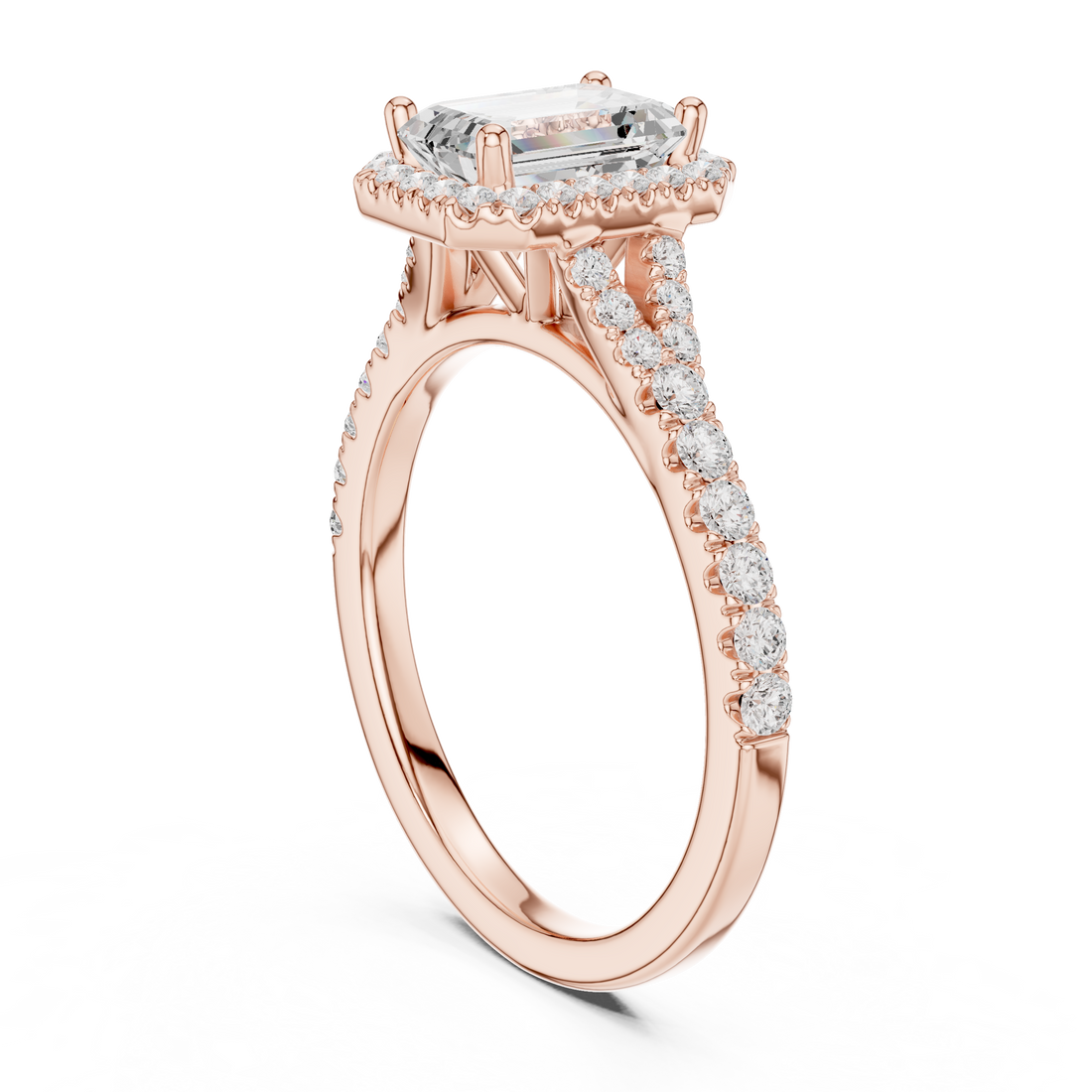 DDLR-043-EM - Halo Emerald Ring - White Gold