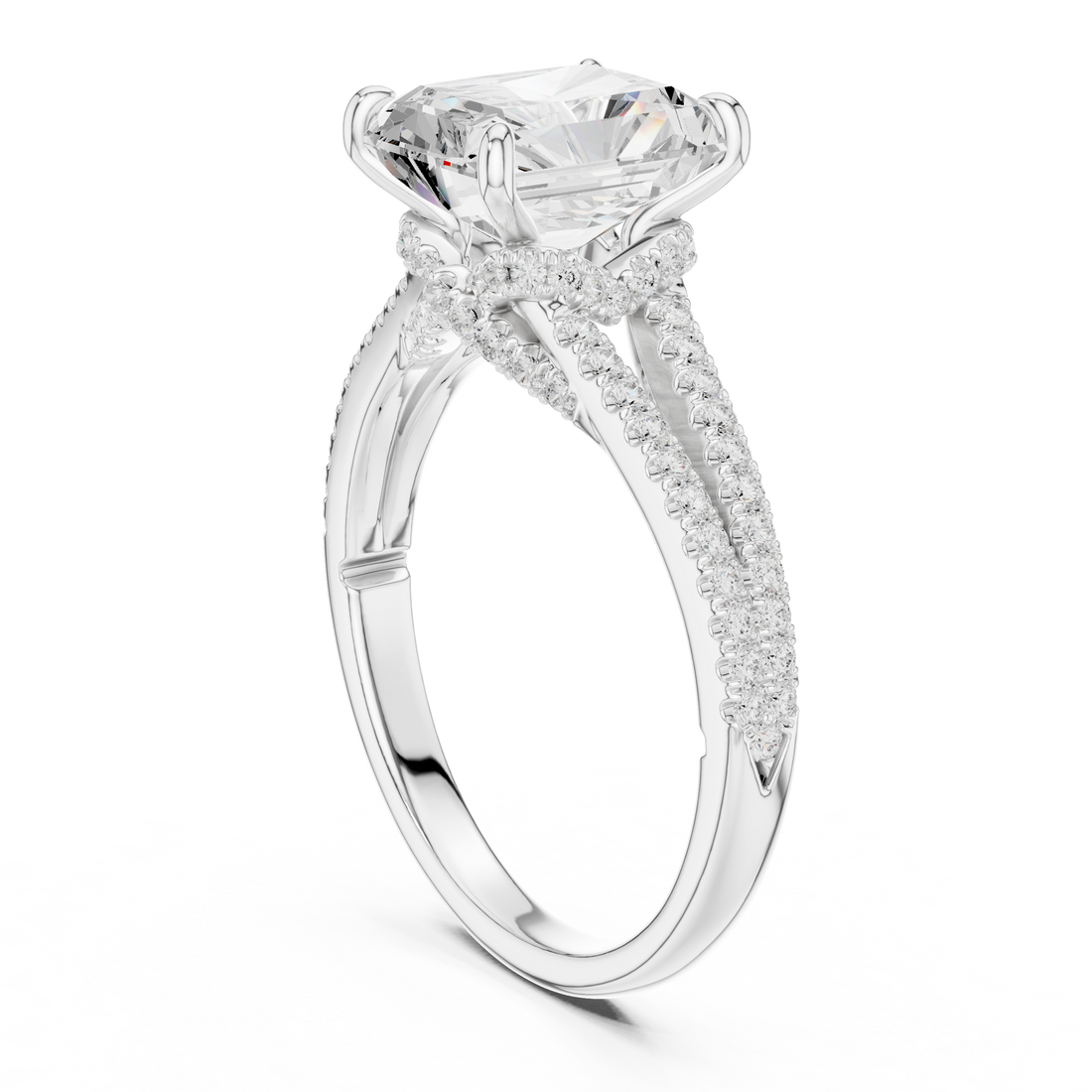 DDLR-252 - Split Shank Radiant Ring - White Gold
