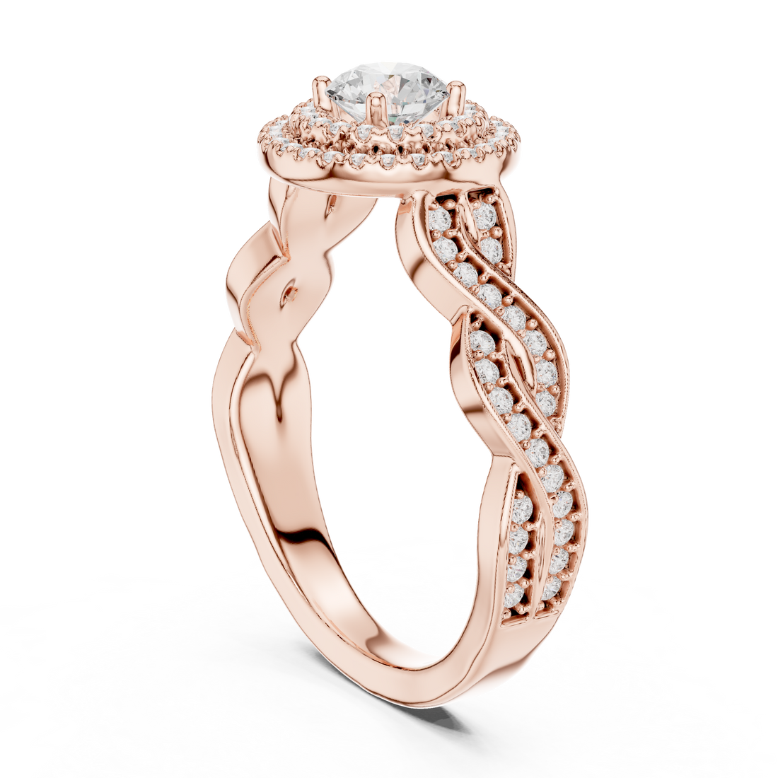 LR-0258 - Halo Round Ring - White Gold