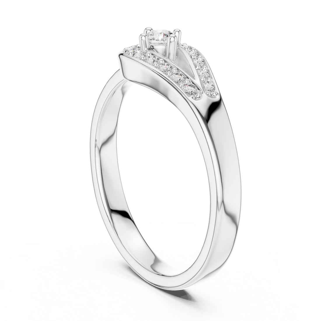 12#10004@L - Fashion Round Ring - White Gold
