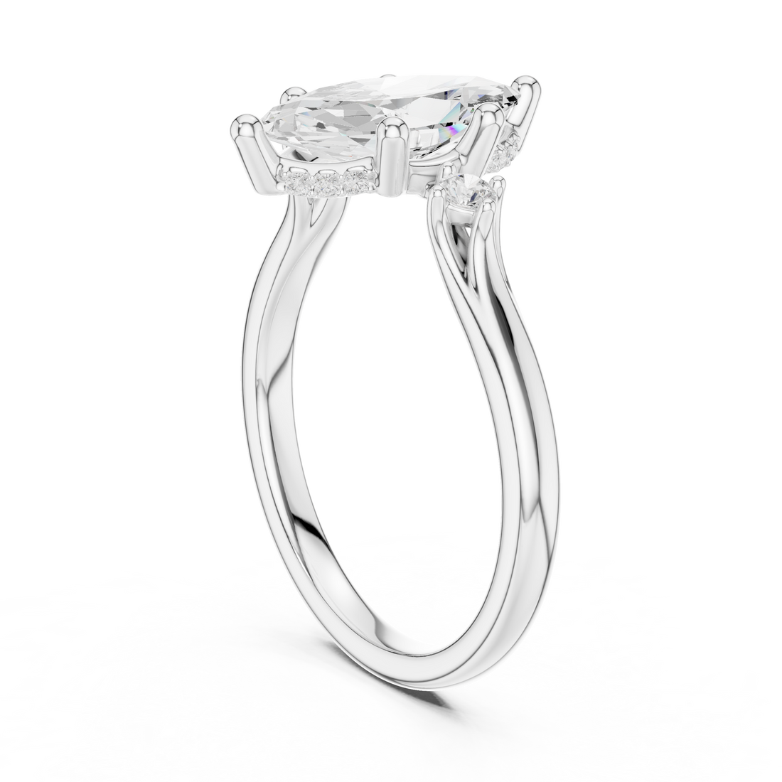 DDLR-164-MQ - Three Stone Marquise Ring - White Gold