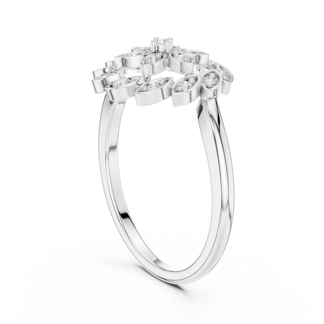 9#10045L - Fashion Round Ring - White Gold