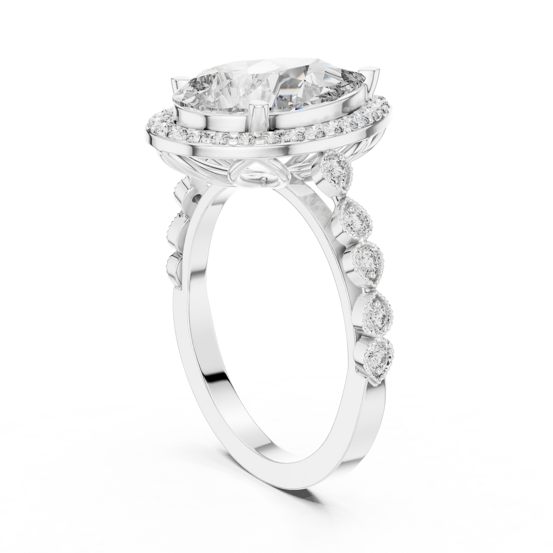 DDLR-186 - Halo Pear Ring - White Gold
