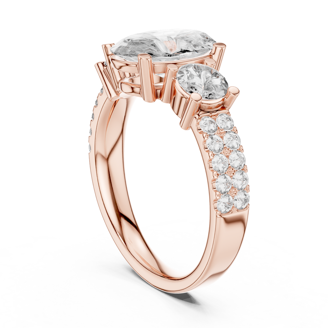 689 - Three Stone Oval Ring - White Gold