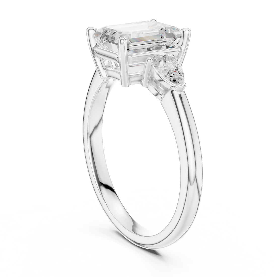 DDLR-035-EM - Three Stone Emerald Ring - White Gold