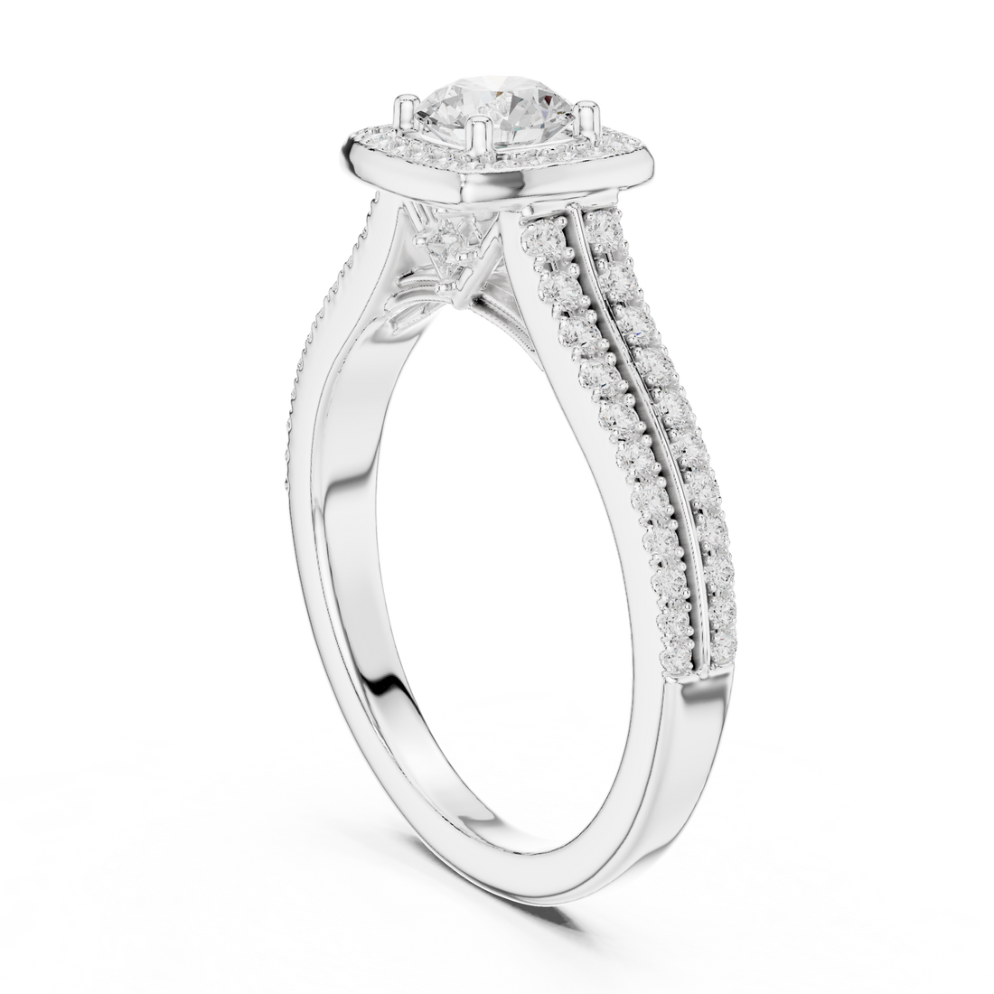 LR-0248 - Halo Round Ring - White Gold