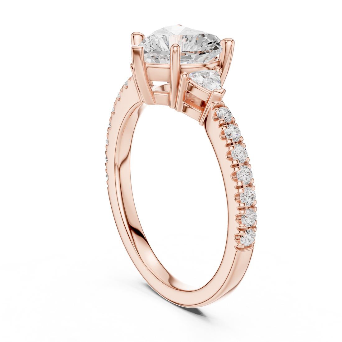 DDLR-858 - Three Stone Heart Ring - White Gold