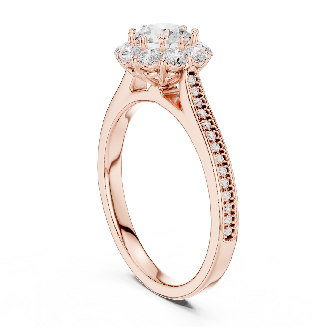LR-0237 - Halo Round Ring - White Gold