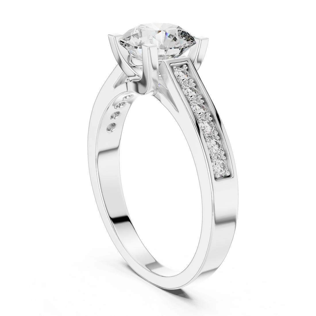 LR-0035 - Solitaire Round Ring - White Gold