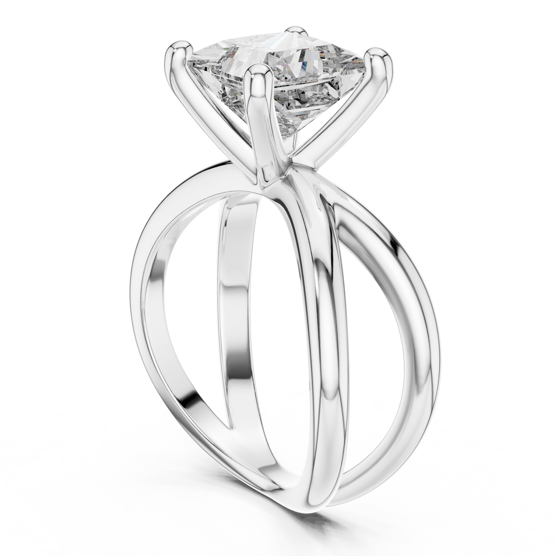 DDLR-051 - Split Shank Princess Ring - White Gold