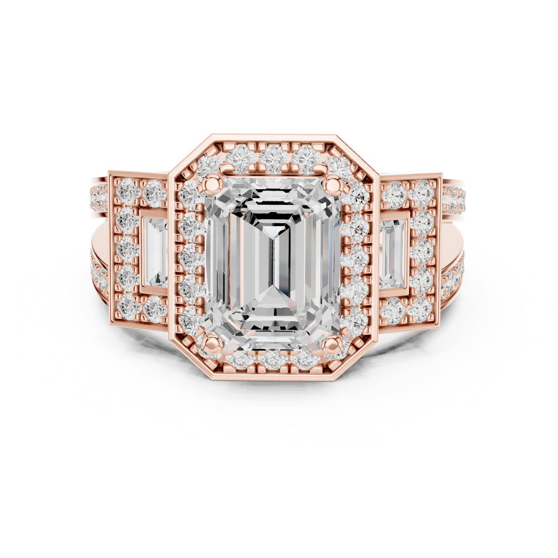 Halo Ring - Emerald | DDLR-1050 - Rose Gold