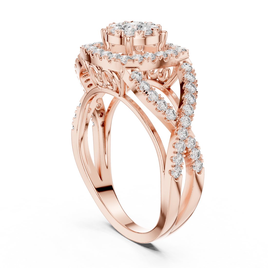 19#120030L - Halo Round Ring - White Gold