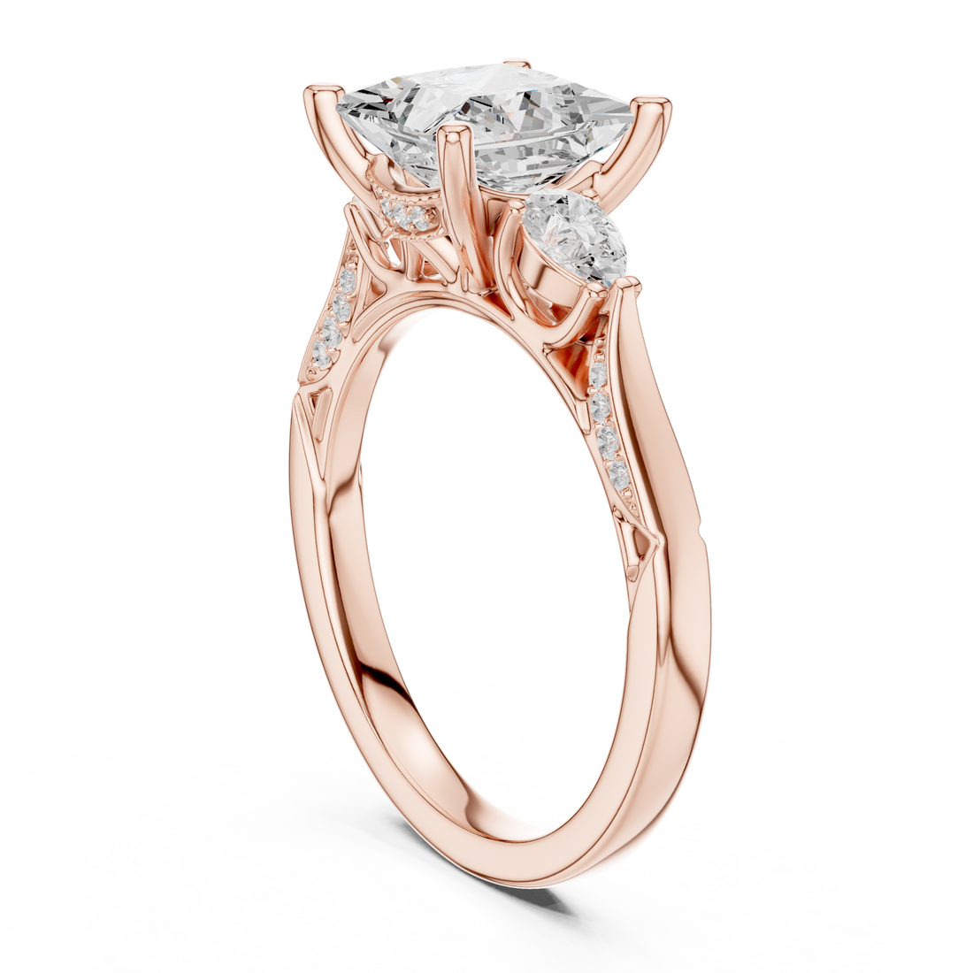 DDLR-284-PR - Three Stone Princess Ring - White Gold