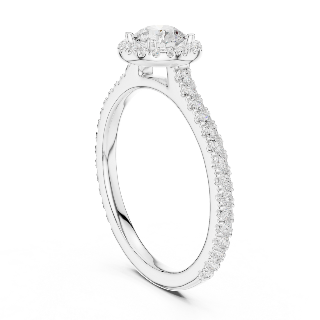 LR-0224 - Halo Round Ring - White Gold