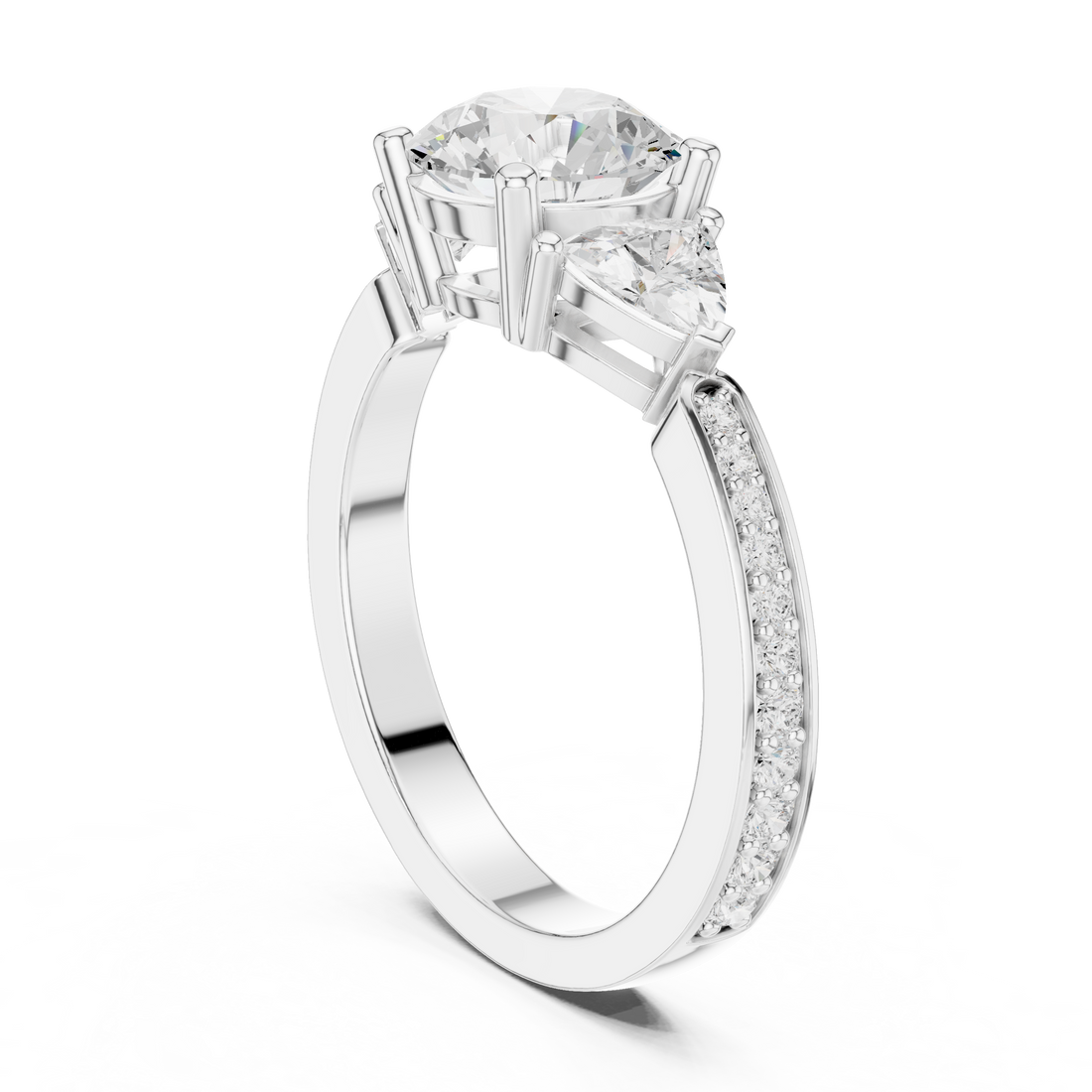 DDLR-264 - Three Stone Round Ring - White Gold