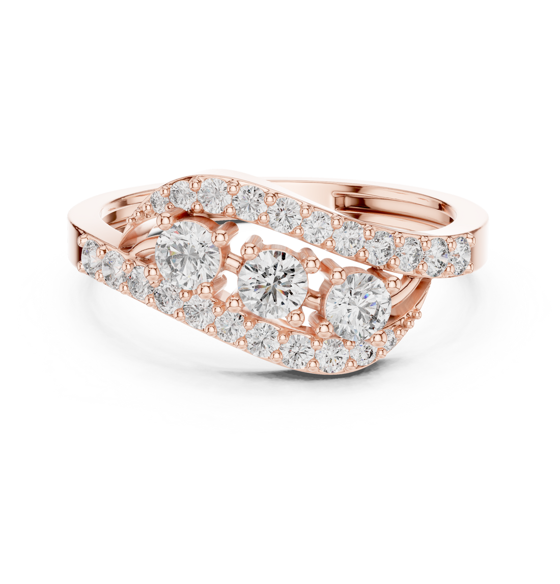 Three Stone Ring - Round | ALR-165 - Rose Gold