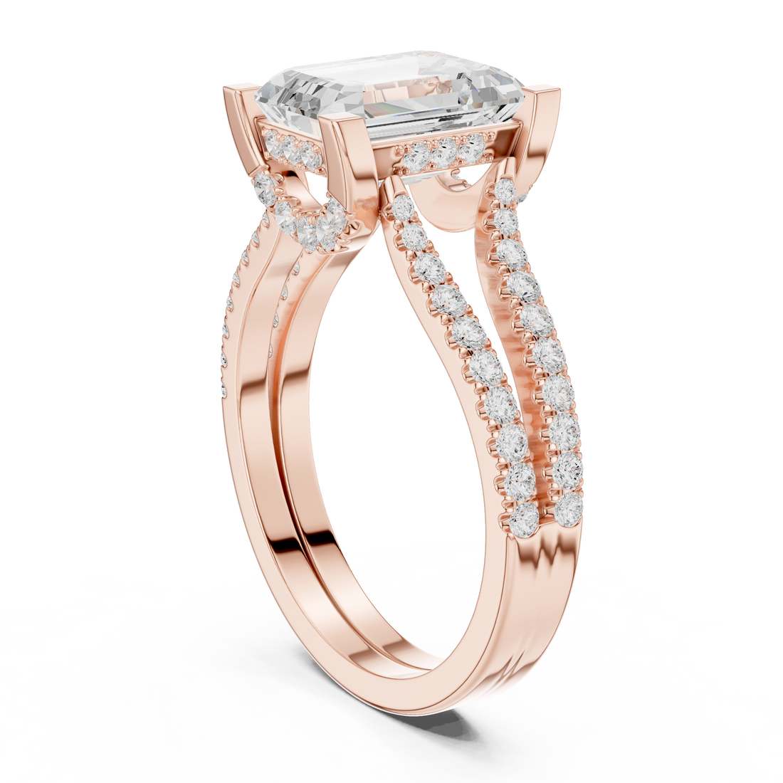 DDLR-182 EM - Split Shank Emerald Ring - White Gold