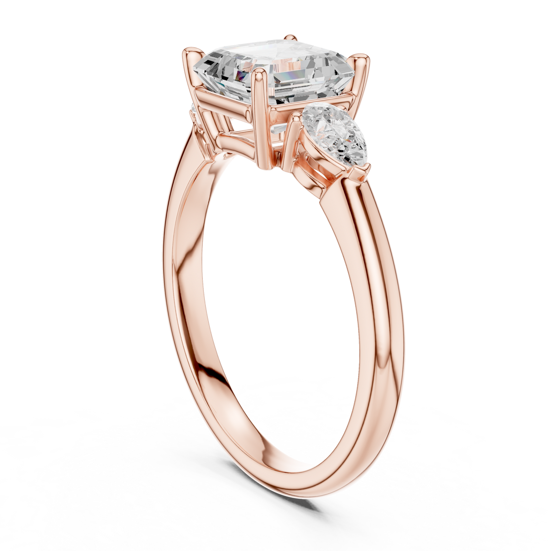 DDLR-035-AC - Three Stone Asscher Ring - White Gold