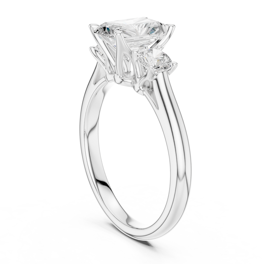 DDLR-041-RA - Three Stone Radiant Ring - White Gold