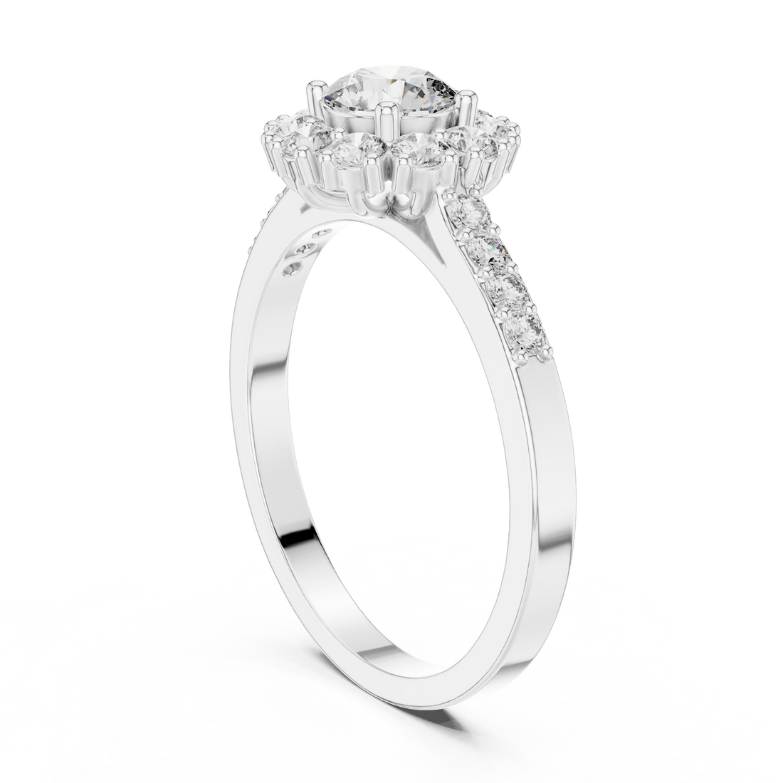 ALR-66 - Halo Round Ring - White Gold