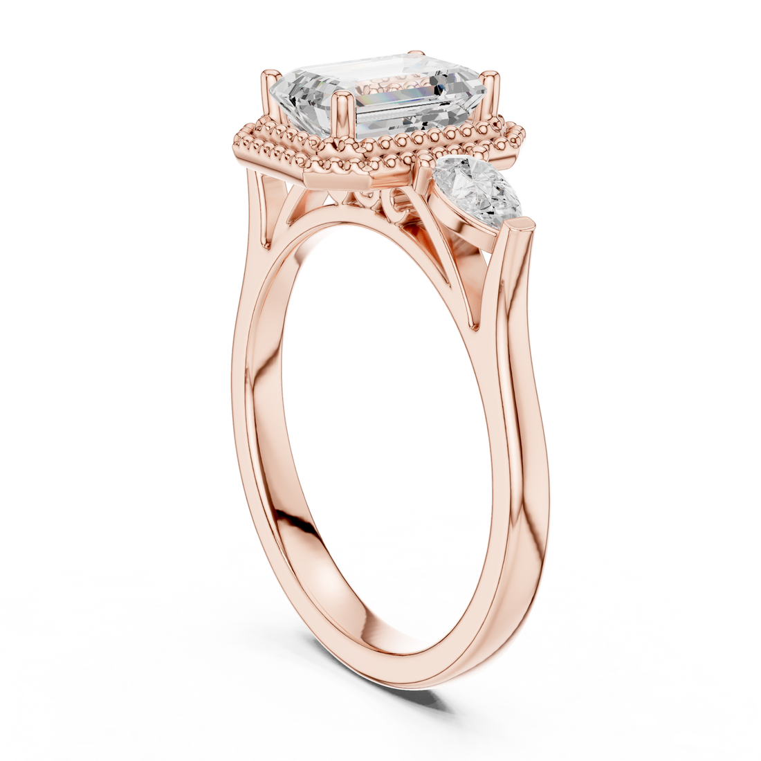 DDLR-274 - Halo Three Stone Emerald Ring - White Gold