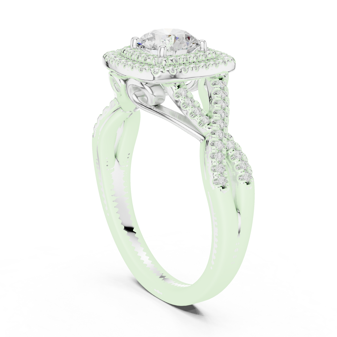 LR-0257 - Halo Round Ring - White Gold