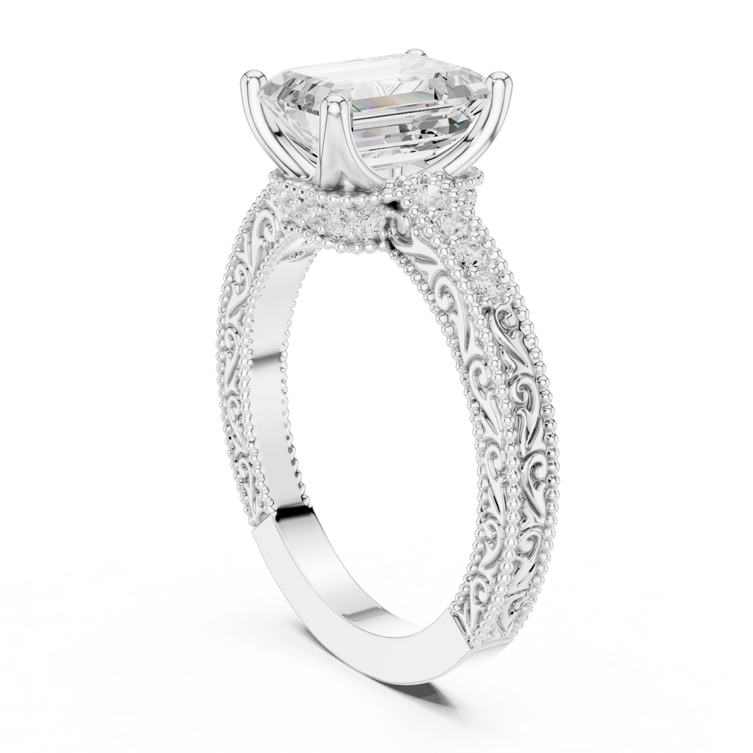 DDLR-978 - Vintage Emerald Ring - White Gold